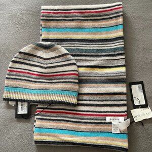 GORGEOUS Paul Smith Signature Stripe Set - Beanie - Scarf Blue and Grey - Unisex